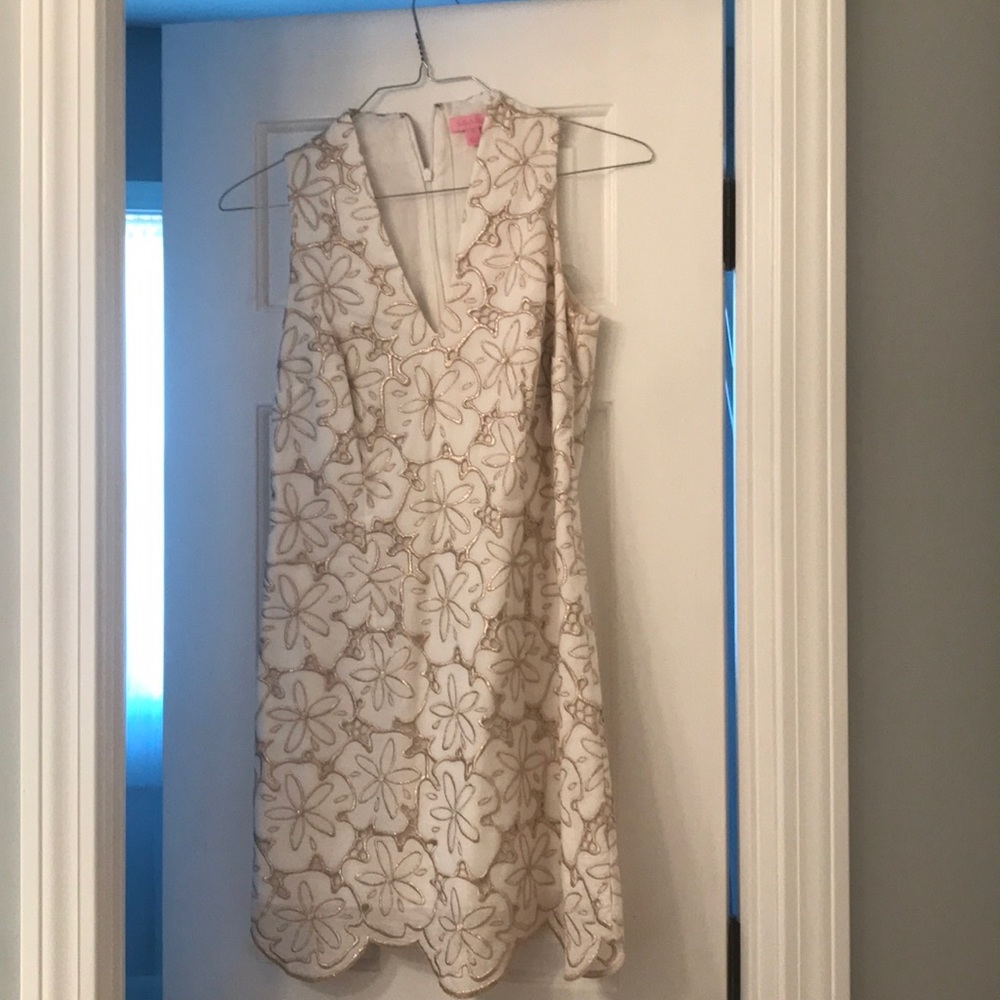 NWOT Lilly Pulitzer gold and white shift dress